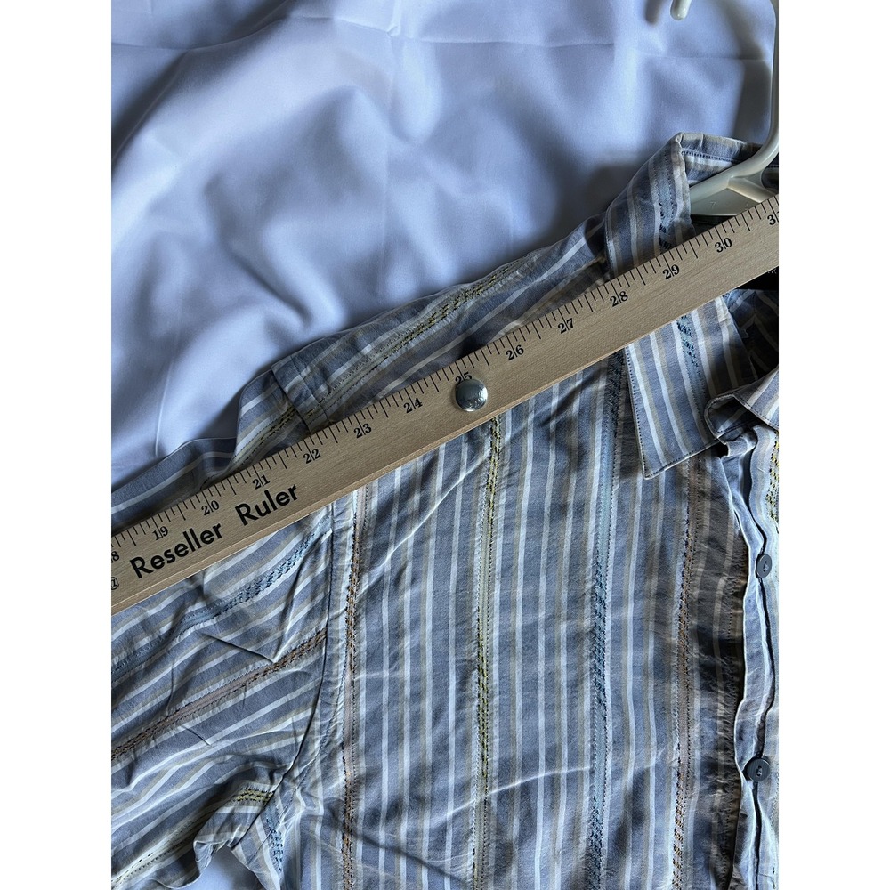 Jhane Barnes Shirt Mens Medium Gray Blue Striped Long Sleeve Silk Button‎ Up - Picture 15 of 16